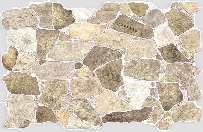 Dundee Deco 3D Wall Panels Faux Stone PVC Brown Beige, 3.2 ft X 2.1 ft by DundeeDeco