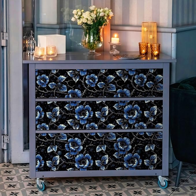 FLFK Floral Wallpaper Peel and Stick Dark Blue Flower Wallpaper 16" x 128" - Image 4