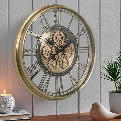CLXEAST 28 Inch Gold Moving Gear Wall Clock - Image 2