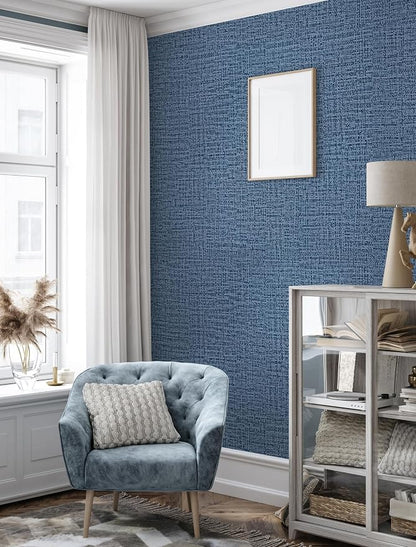 Blue Wallpaper Grasscloth Peel and Stick Wallpaper 17.7inch x 118.1inch - Image 7