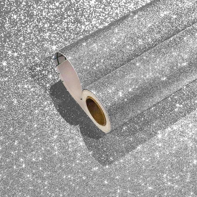 CHIHUT Sparkle Silver Glitter Wallpaper Peel and Stick Silver Glitter Contact by CHIHUT