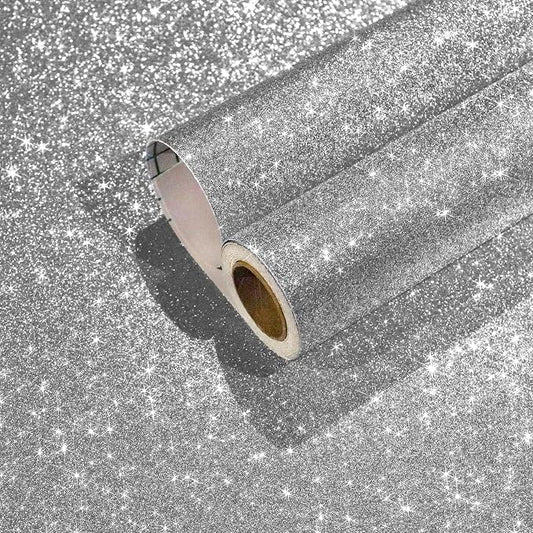 CHIHUT Sparkle Silver Glitter Wallpaper Peel and Stick Silver Glitter Contact by CHIHUT