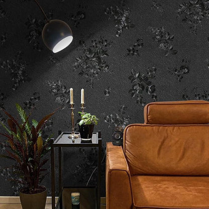 Black Peel and Stick Wallpaper 630inL 17.7inW Silk Embossed Floral Contact Paper - Image 5