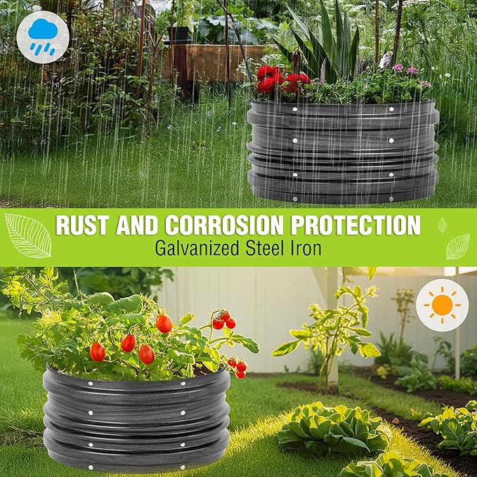 WORKPRO 3Pcs 2x2x1ft Galvanized Raised Garden Bed Set, Rust & Corrosion Protection, Easy Assembly, Safe Edge, Ideal for Vegetables & Flowers, Black
