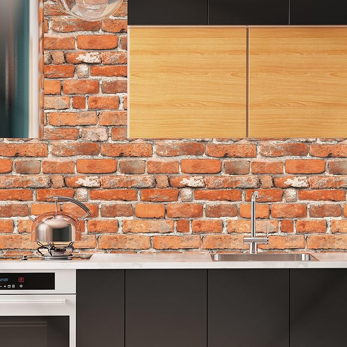 Faux Brick Peel and Stick Wallpaper 17.7" x 393" Contact Paper - Image 3