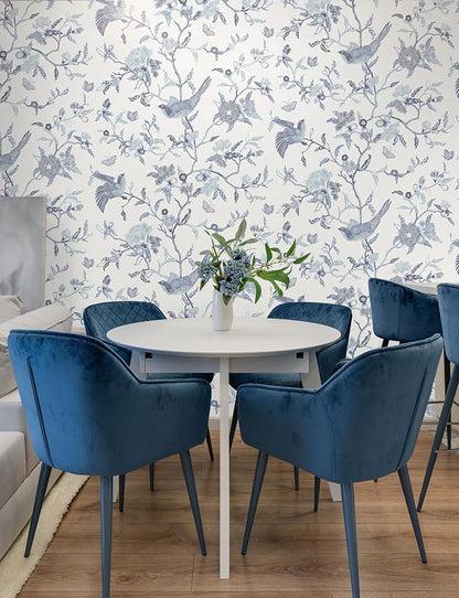 Timeet Peel and Stick Wallpaper Vintage Floral Contact Paper Blue and White - Image 7