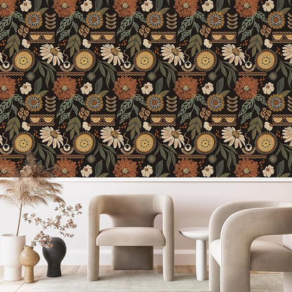 Simon&Siff Boho Peel and Stick Wallpaper, 17.3" x 480" Sun Floral Retro Contact - Image 5
