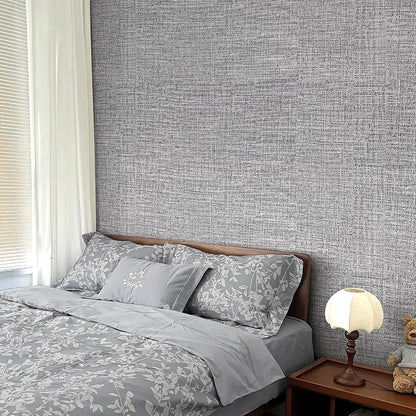 Grey Grasscloth Peel and Stick Wallpaper 17.3"x160" Faux Linen Textured Contact - Image 7