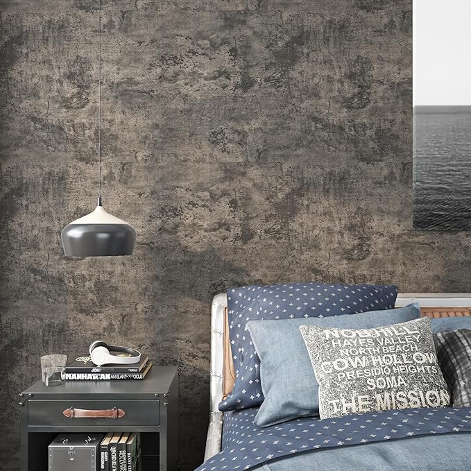 Livelynine 15.8x394 Peel and Stick Wallpaper Concrete Look Brown Masculine Dark - Image 6