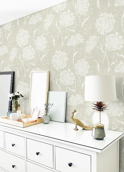 Safiyya Peel and Stick Wallpaper Faux Grasscloth Floral Contact Paper Beige - Image 2