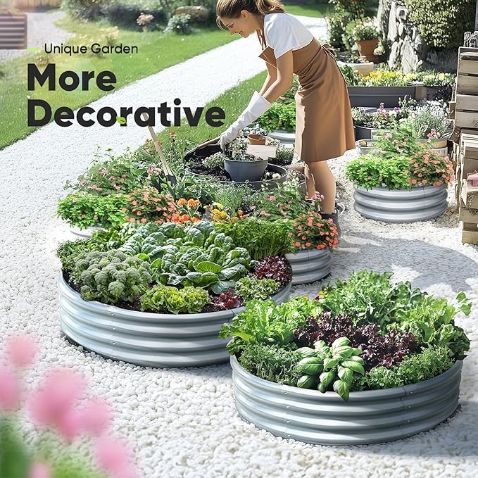 KING BIRD Raised Garden Bed Galvanized Round Planter Box Outdoor for Gardening, Plants, Vegetables, Flowers, Silver, 24x24x12 in, 2 Packs