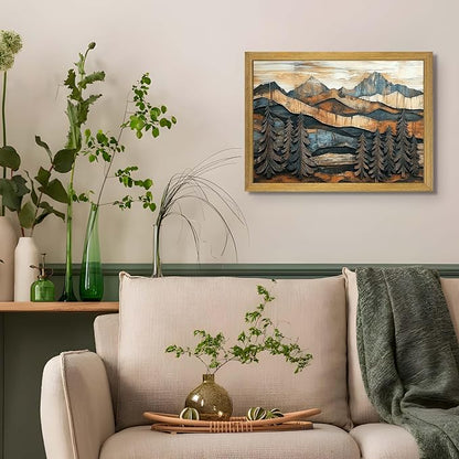Vintage Boho Mountain Wall Art, Framed Landscape Canvas Wall Art, Nature Forest - Image 6
