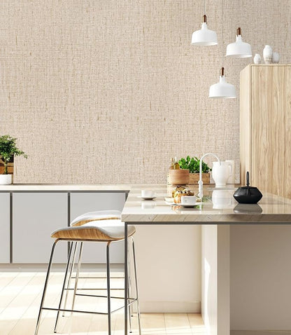 Beige Grasscloth Peel and Stick Wallpaper Textured Contact Paper 15.7inch x - Image 5