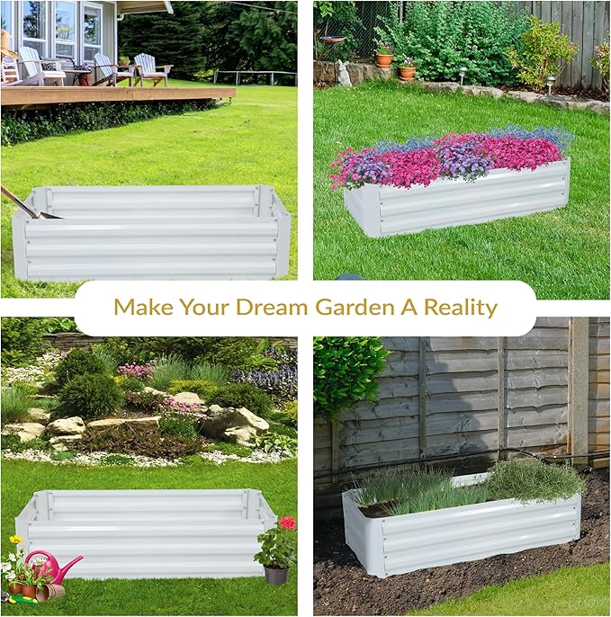 Sunnydaze Galvanized Raised Garden Bed - Metal Raised Bed for Gardening - Outdoor Planter Box for Flowers, Plants, and Vegetables - Ivory White - 48" W x 24" D x 12" H Rectangle