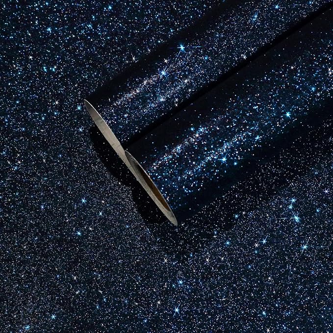 CHIHUT Black Blue Glitter Wallpaper Peel and Stick 15.7''x100'' Sparkle Glitter by CHIHUT