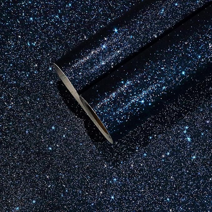 CHIHUT Black Blue Glitter Wallpaper Peel and Stick 15.7''x100'' Sparkle Glitter by CHIHUT