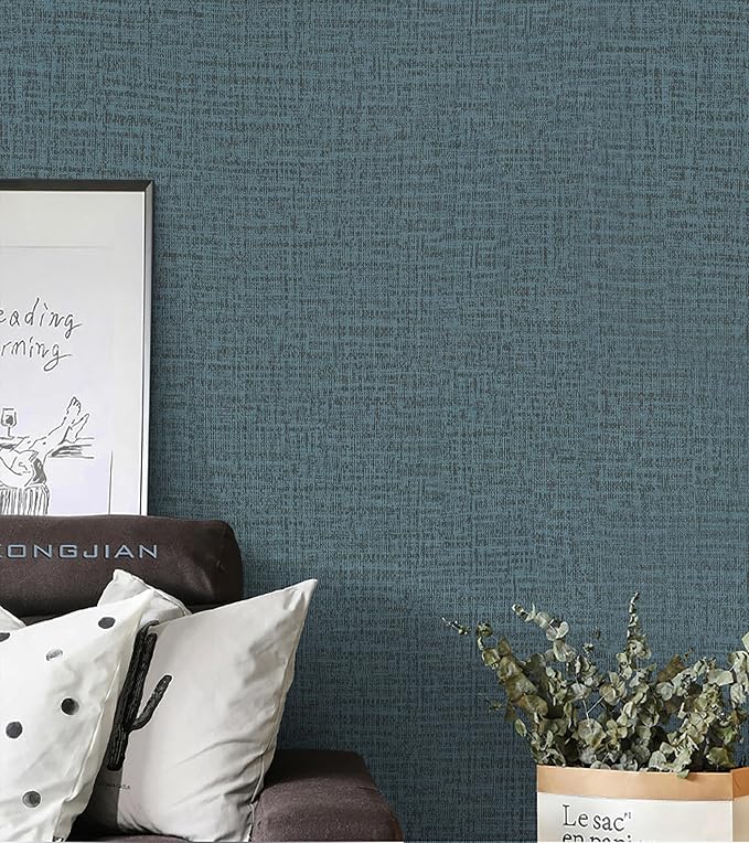 Guvana Grasscloth Peel and Stick Wallpaper Blue Textured Contact Paper Modern - Image 2