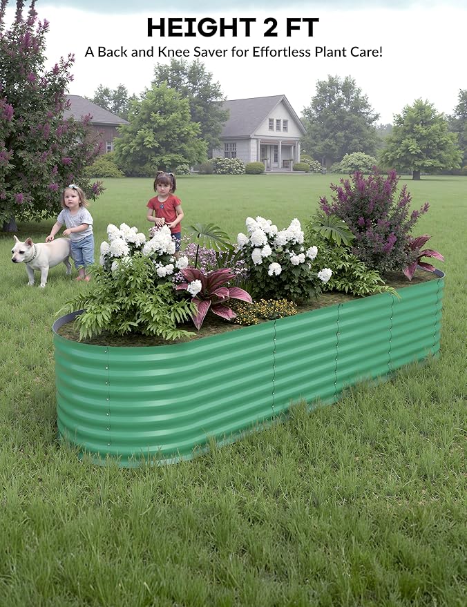 2 Pcs Raised Garden Beds Outdoor 8x4x2ft - Galvanized Steel Planter Box for Vegetables, Flowers, Rust-Resistant Garden Box, Easy Assembly Raised Beds, Durable Planters for Outdoor Plants, Green