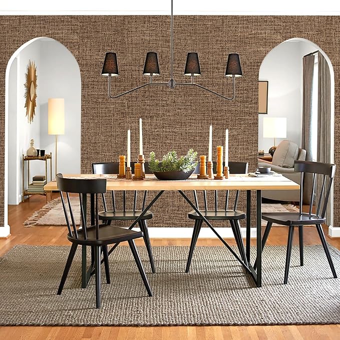 Amiya Grasscloth Brown Wallpaper 17.3"x120" Peel and Stick Faux Fabric Linen - Image 7