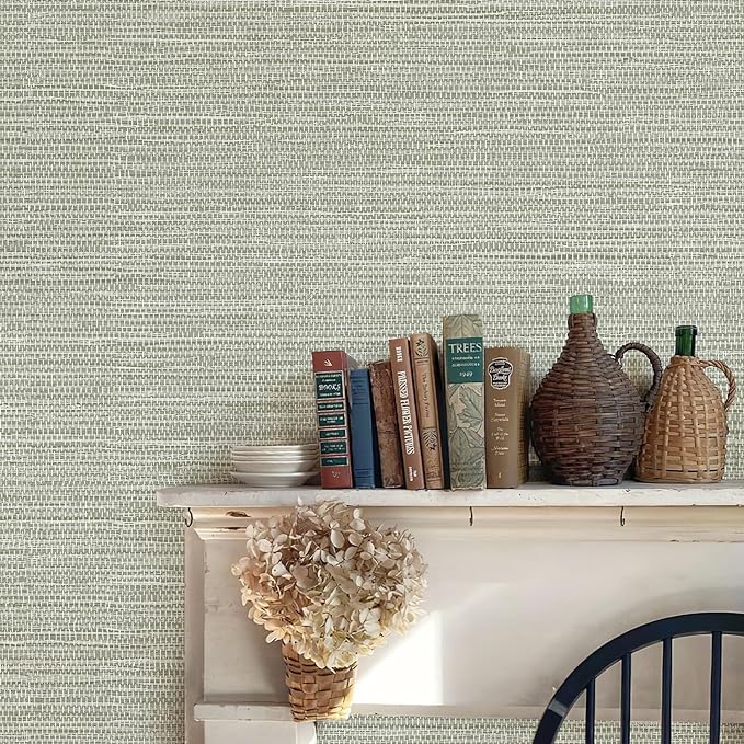 JiffDiff Grasscloth Wallpaper Peel and Stick Cream Grassweave Stick on - Image 8