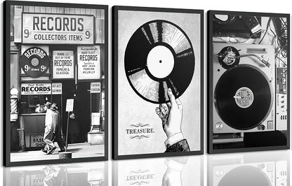 3Pcs Retro Music Poster Wall Art Fashion Black And White Photography Preppy by Yanertds