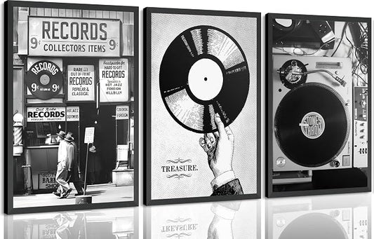 3Pcs Retro Music Poster Wall Art Fashion Black And White Photography Preppy by Yanertds