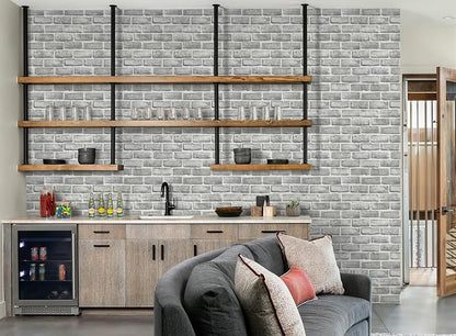 Guvana 17.3" x 394" Grey Brick Wallpaper Peel and Stick 3D Brick Contact Paper - Image 3