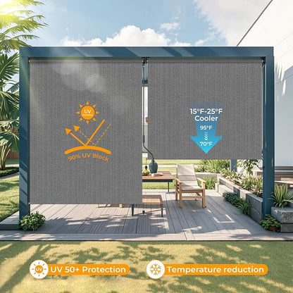 HOMEDEMO Outdoor Roller Shades for Patio, Sun Roller Shade Cloth Roll Blinds - Image 2