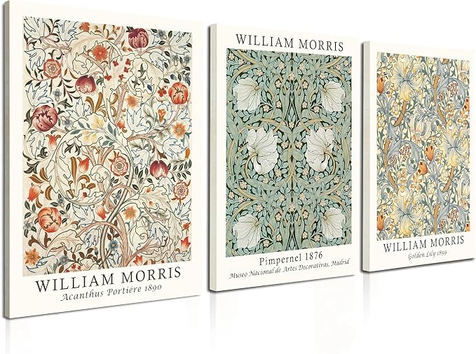 Induslyfe Framed Flower Wall Art Canvas Decor Set of 3, William Morris Framed by Induslyfe