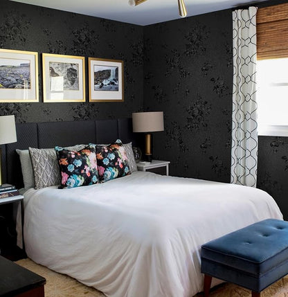 Erfoni Black Peel and Stick Wallpaper Black Floral Embossed Contact Paper - Image 4