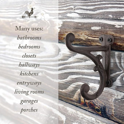 Rustic Cast Iron Coat Hooks Rustic Dark Brown, Wall Mounted, Farmhouse - Image 8
