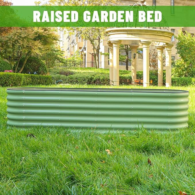 SnugNiture 8x2x2ft Raised Garden Bed Kit, 24" Tall Outdoor Metal Raised Planter Box for Planting Plants Vegetables Flowers Fruits, Green