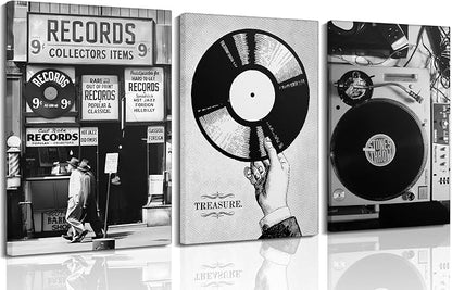 Vintage Music Canvas Wall Art Fashion Black And White Photography Preppy Vinyl by Yanertds