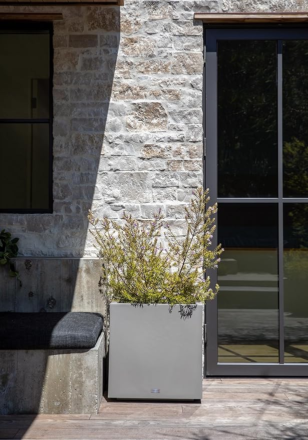 Veradek Block Series Cube Plastic Planter - Large Square Planter for Indoor or Outdoor Patio/Garden | Durable All-Weather Use with Drainage Holes | Modern Décor for Tall Plants, Trees, Flowers