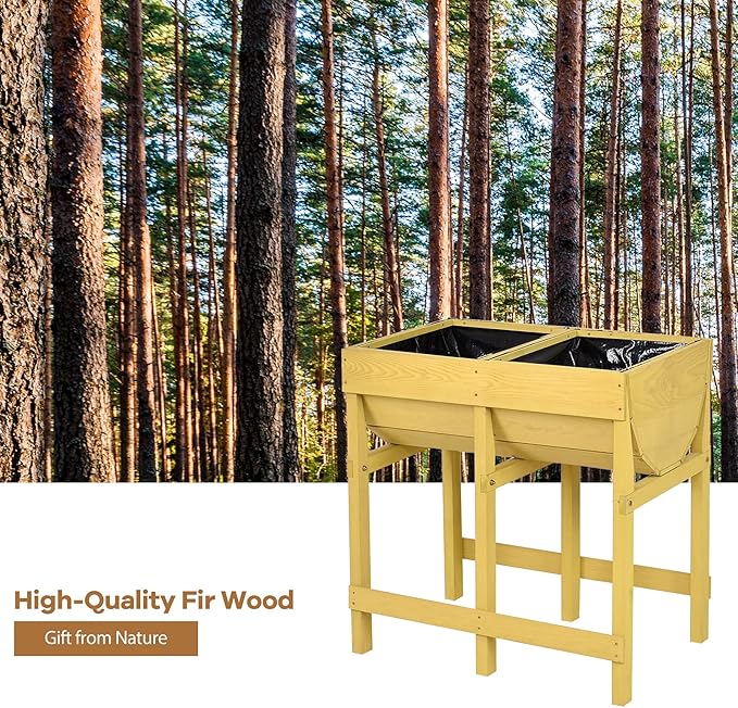 Giantex Raised Garden Bed, Elevated Wood Planter Stand, Garden Grow Box Kit W/Legs for Vegetable, Flower, Herb - Outdoor Planter W/Shelf for Garden, Patio, Backyard - Natural