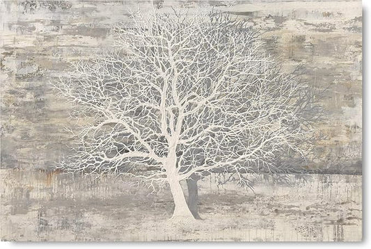 Yihui Arts Abstract Tree Canvas Wall Art: Large White Shadow Tree Picture - Image 2
