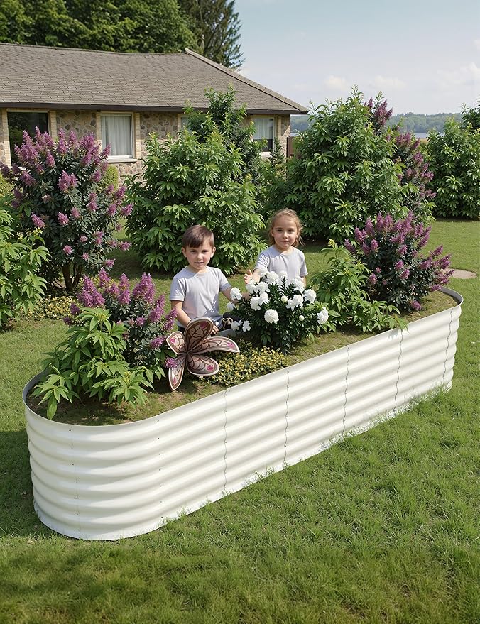 2 Pcs Raised Garden Beds Outdoor 8x2x2ft - Galvanized Steel Planter Box for Vegetables, Flowers, Rust-Resistant Garden Box, Easy Assembly Raised Beds, Durable Planters for Outdoor Plants, Beige