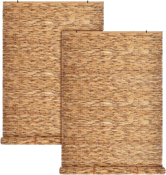 DoubleFill 2 Pcs Bamboo Shades Outdoor Reed Roll Up Blinds 36" W x 72" H by DoubleFill