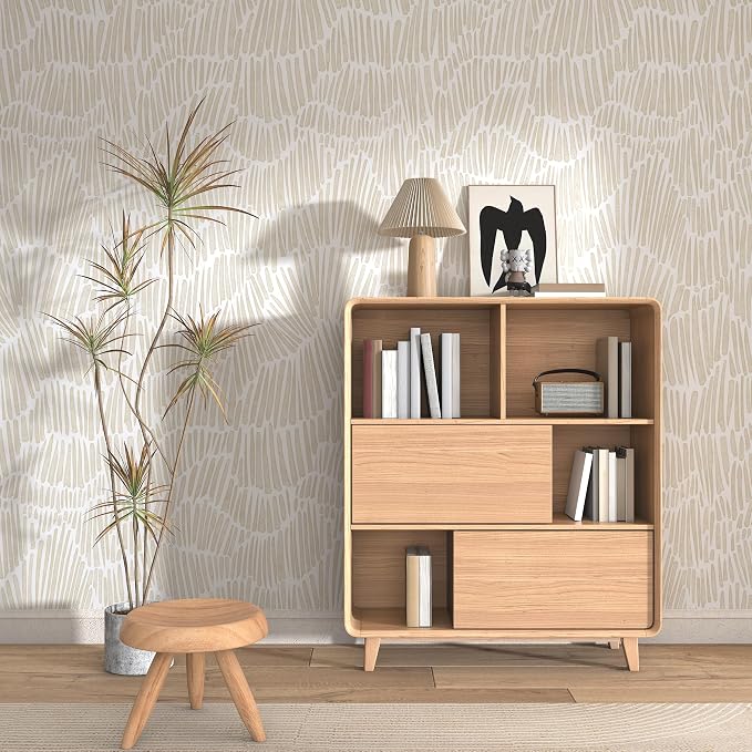 Theper Beige Modern Striped Peel and Stick Wallpaper Boho 17.3"×590" Self - Image 2