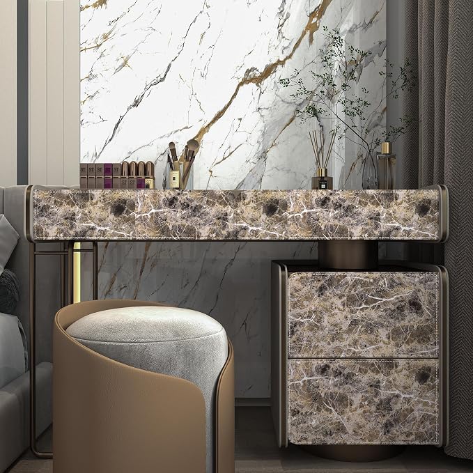 BAYYA Extra Wide Marble Granite Peel and Stick Wallpaper Brown Thicken - Image 8