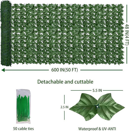 ODTORY Artificial Fence Privacy Screen: 4FT x 50FT UV-Anti Faux Greenery - Image 2