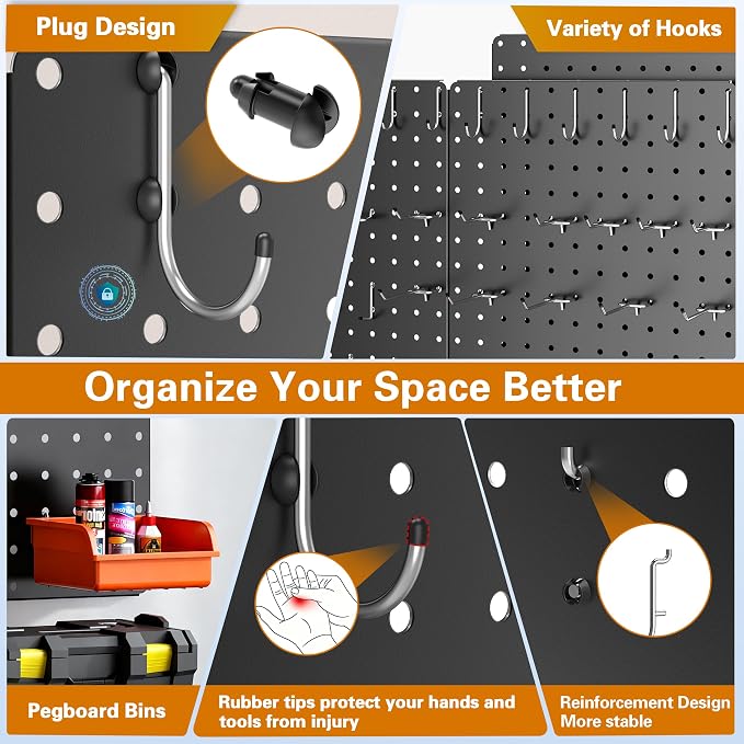 Peg Board, Includes 4 Pack 24''X12'' Large Black Peg Board - Image 5