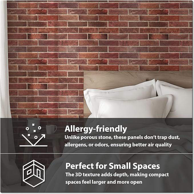CONCORD WALLCOVERINGS ™ 3D Red Faux Brick Wall Panels - Image 5