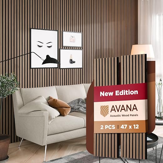 Avana Acoustic Wood Wall Panels – 47.2 X 12.6 Inch Smoke Walnut Acoustic Panels by AvanaHome