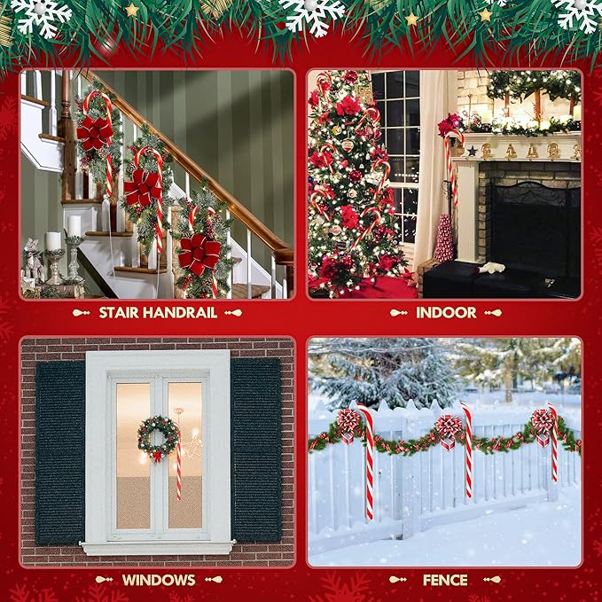 WeGuard 10PK Christmas Candy Cane Pathway Lights Outdoor Decorations 21" 8 Lighting Modes Flashing Waterproof Outdoor Lighted Christmas Decor for Garden Yard (Red)