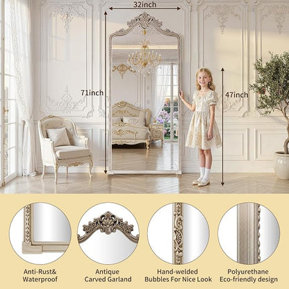 Wall Mount Arched Full Length Mirror, Baroque Antique Vintage Long Mirrors - Image 7