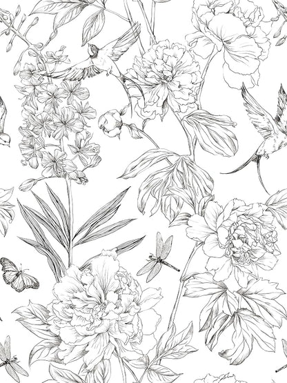 Jiffdiff White and Black Wallpaper Peel and Stick Sketched Peony Floral - Image 5