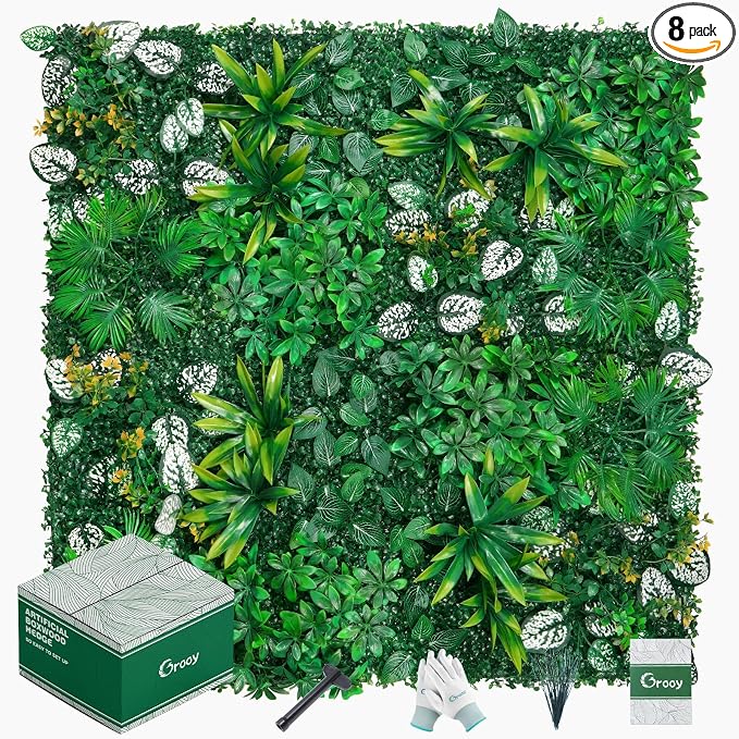 Grooy Artificial Hedge Grass Wall, Boxwood Panels 20"x20", UV Protected Privacy by FEELTHENEWWORLD