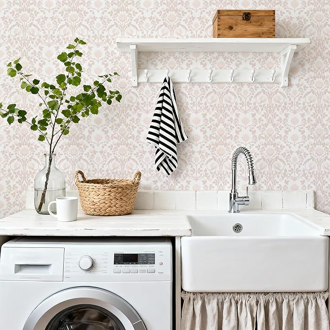 YXTII 17.3" × 393.7" Pink Peel and Stick Wallpaper, Floral Wallpaper - Image 6