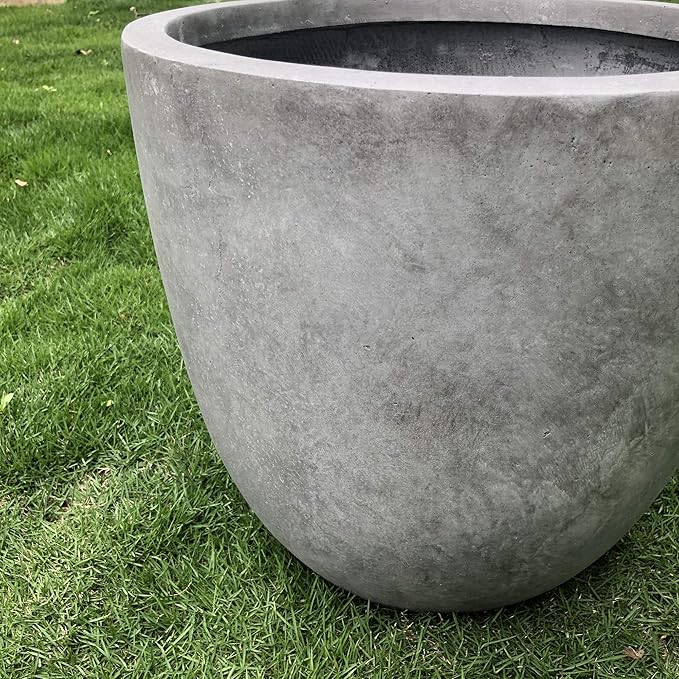 Kante 14 Inch Dia Round Concrete Planter, Indoor Outdoor Large Plant Pot with Drainage Hole and Rubber Plug for Home Patio Garden, Natural Concrete